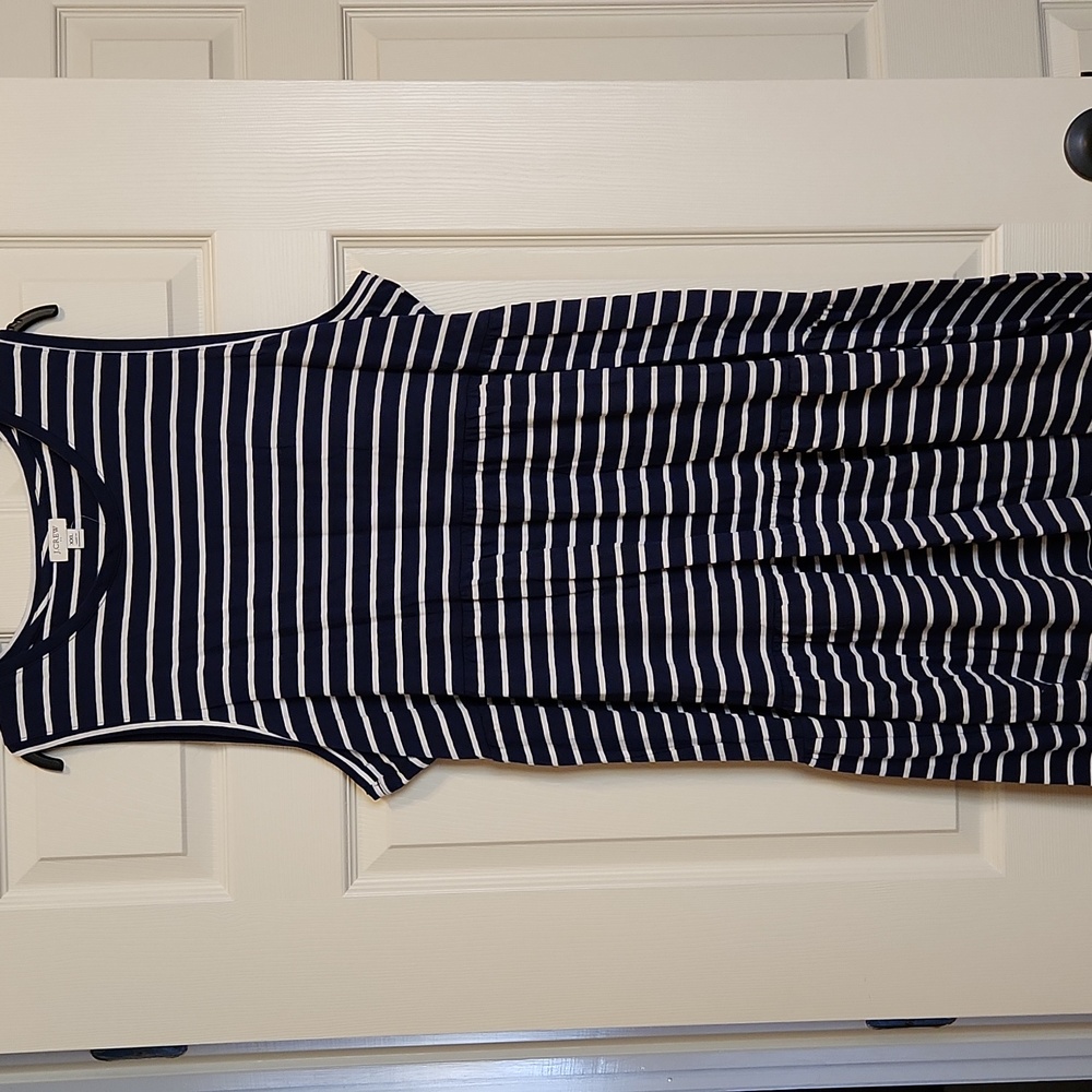 NWT J. Crew navy blue & white striped sleeveless dress, XXL